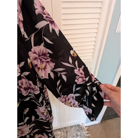 Torrid Top Womens 2X Harper Black Floral Chiffon 3/4Sleeve Tunic Blouse Romantic - Picture 6 of 15